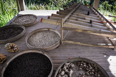 High angle view of spices in bowl