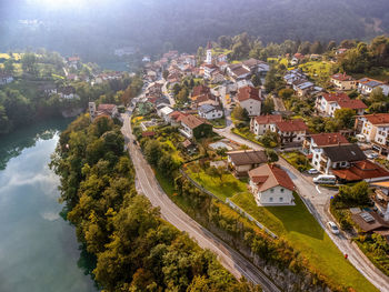 High angle view of buildings in city