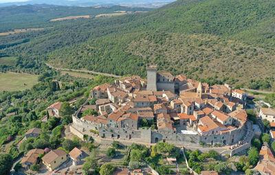 Aerial view of the medieval town of capalbio in the tuscan maremma