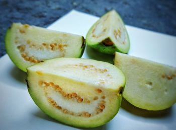 High angle view of fruits in plate