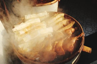 High angle view of bread in container