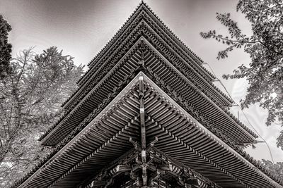 Low angle view of historic temple pagoda