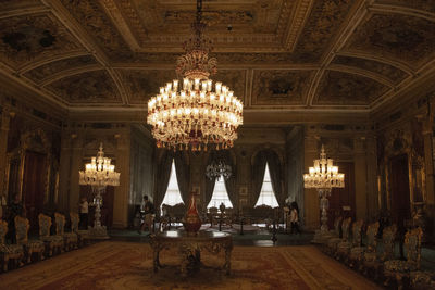 Illuminated chandelier in a building