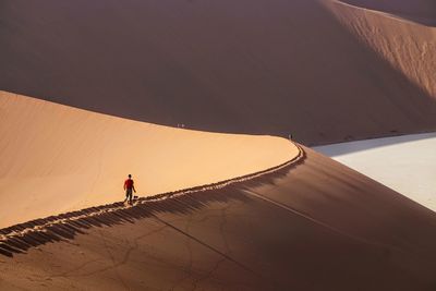 Full length of man walking on desert against sky