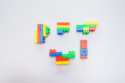 Close-up of toys against white background