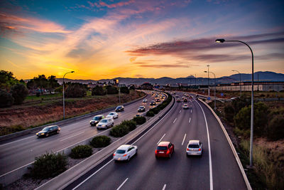 Speeding traffic on a 6-lane motorway at dusk in palma mallorca near can pastilla