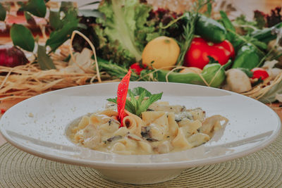 Close-up of fruit salad in bowl on table