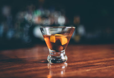 Drink in glass on table