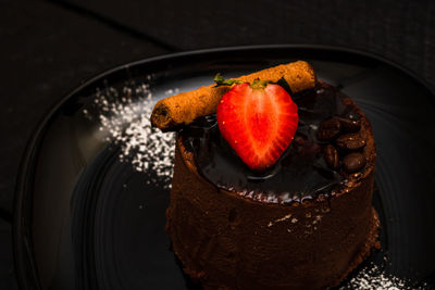 High angle view of strawberries in plate