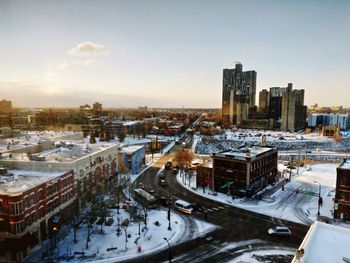 High angle view of city street during winter