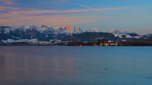 Scenic view of sea against sky during winter