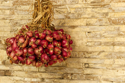 Close-up of strawberries on wall