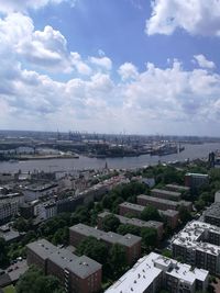 High angle view of cityscape against sky