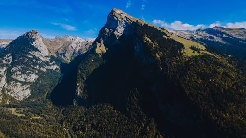 Panoramic view of mountain range against sky