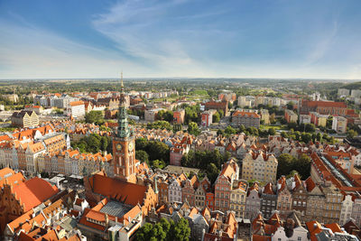 High angle view of buildings in city