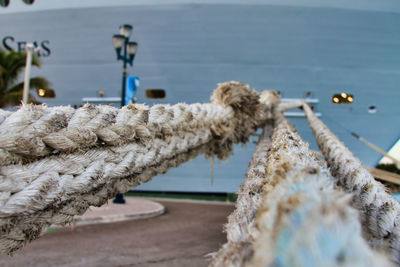 Close-up of rope tied to boat