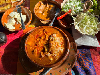 High angle view of food on table