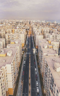 High angle view of street amidst buildings in city