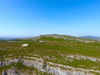 Scenic view of landscape against clear blue sky