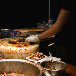 High angle view of food served in kitchen