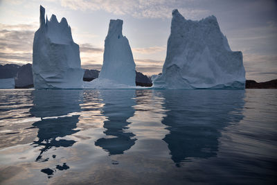 Scenic view of frozen sea against sky during winter