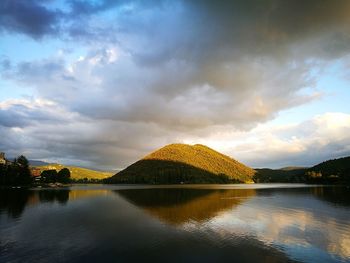 Scenic view of lake against sky during sunset