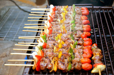 Close-up of meat on barbecue grill