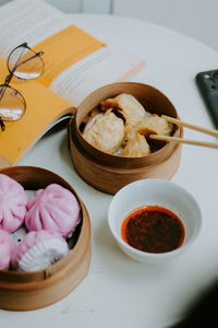 High angle view of food on table