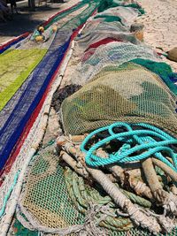 High angle view of fishing net at harbor