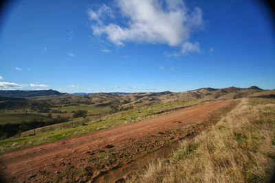 Scenic view of landscape against blue sky