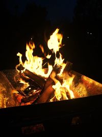 Close-up of bonfire at night