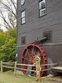 Traditional windmill against trees