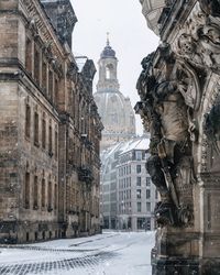 Buildings in city during winter