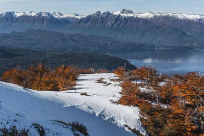 Scenic view of snowcapped mountains against sky