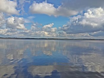 Scenic view of sea against cloudy sky