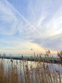 Scenic view of lake against sky during sunset