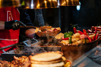 Close-up of food on barbecue grill