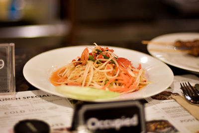 Close-up of meal served in plate