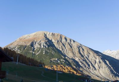 Scenic view of mountain against clear blue sky