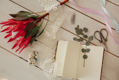 High angle view of flower on table