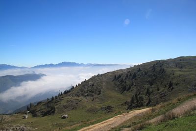 Scenic view of landscape against clear blue sky