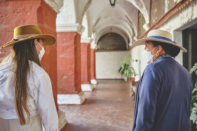 Tourists with a guide in inside the santa catalina monastery, exploring unesco world heritage