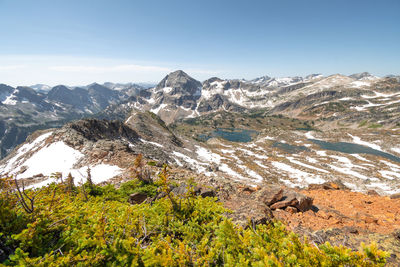 Scenic view of snowcapped mountains against sky