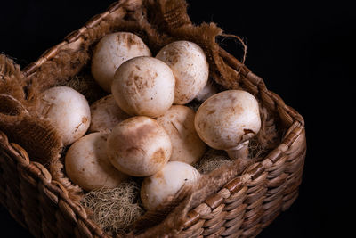 Close-up of mushrooms in basket