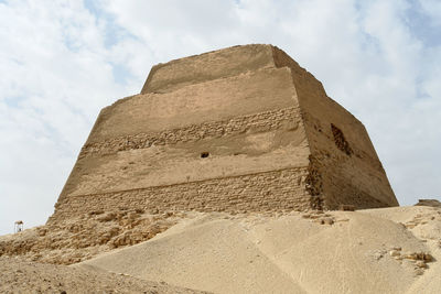 Low angle view of old ruin building against sky