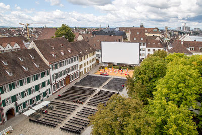 High angle view of buildings in city