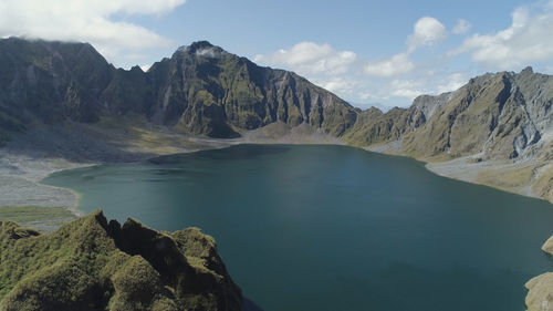  aerial view beautiful landscape at pinatubo mountain crater lake.  philippines, luzon.
