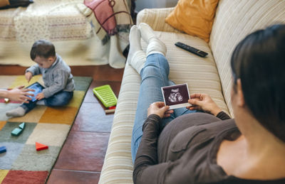 Mother and son at home