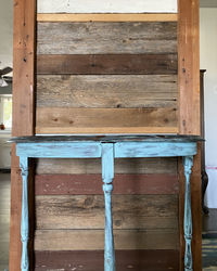 Close-up of wooden door of building