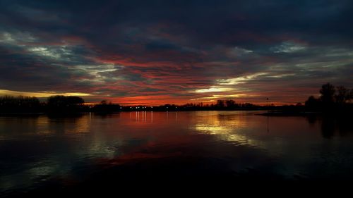 Scenic view of lake against sky during sunset